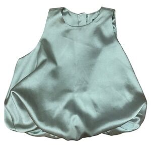 Zara Silky Bubble Hem Top Mint Green Sleeveless Round Neck Women's Small NWT
